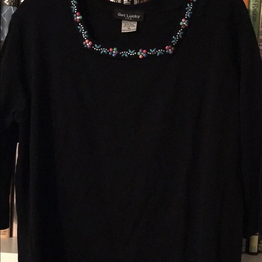 Beaded neckline cotton top size XL